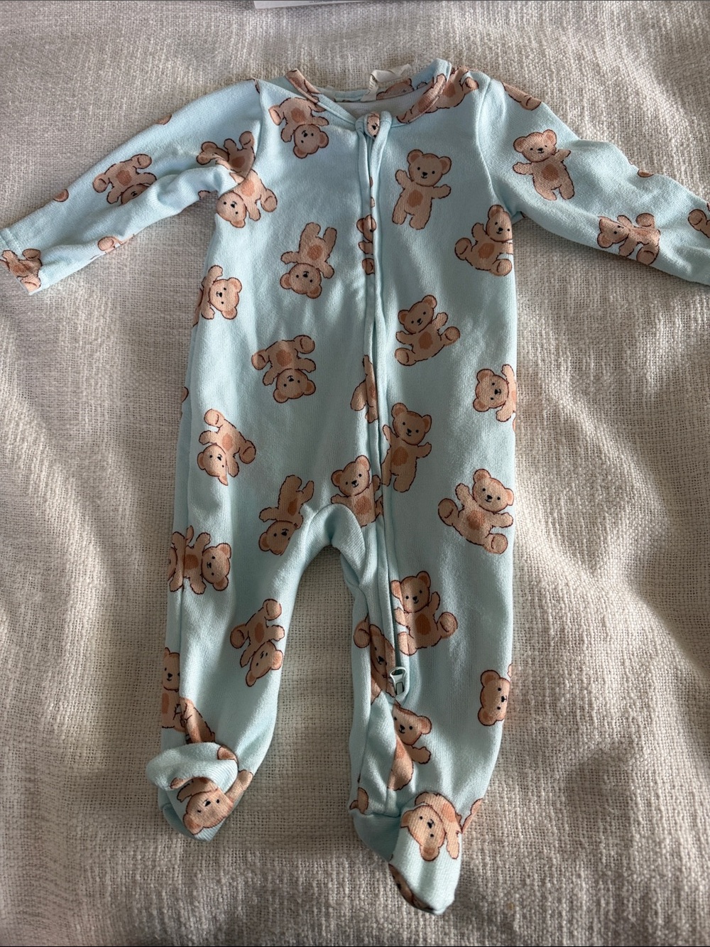 Soft Blue Teddy Footed One-Piece for Babies - Unbranded